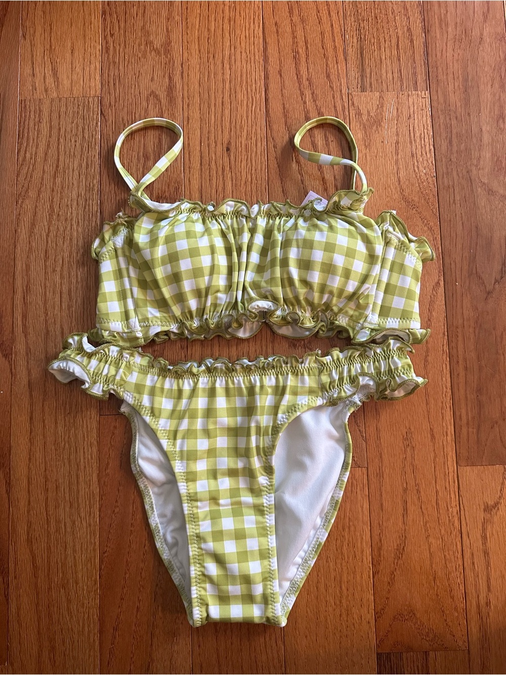 NWT Gingham Ruffle Bikini Set in Lime Green